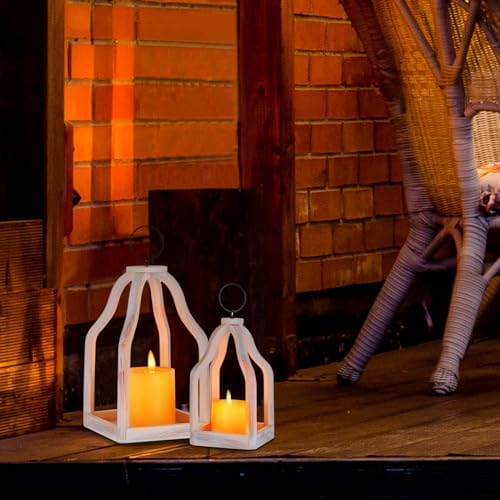 Wood Lantern Decorative Indoor, 2Pcs Farmhouse Candle Holder - Image 6