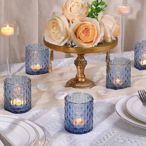 8 Pcs Large Votive Candle Holders Blue Tea Light Candle Holders - Image 5