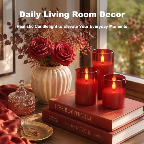Amagic Red Glass Flameless LED Candles Battery Operated with Remote Timer - Image 4