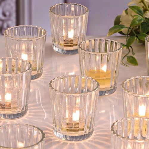 NITIME 8pcs Vintage Ribbed Votive Candle Holders, Glass Candle Holder for Wedding Table Decor, Tea Lights Candle Holder for Table Centerpiece, Christmas, Holiday Decor by NITIME