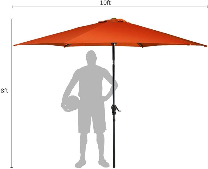Giantex 10ft Outdoor Patio Umbrella, Market Table Umbrella w/Tilt Adjustment and Crank, 180G Polyester, Garden Canopy for Deck Backyard Pool Indoor Outdoor (Orange)