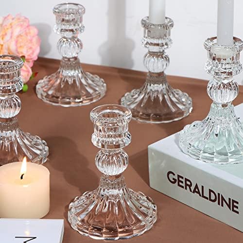 DARJEN Candlestick Holders Set, 4" H Taper Candle Holders Bulk, 12Pcs Glass Candle Holders for Wedding, Festival, Party & Windowsill Decor by DARJEN