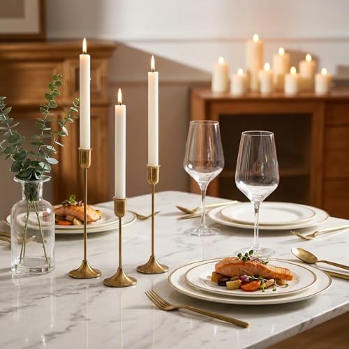 Gold Candlestick Holders, Brass Metal Taper Candle Stick Holders Set of 3 - Image 5