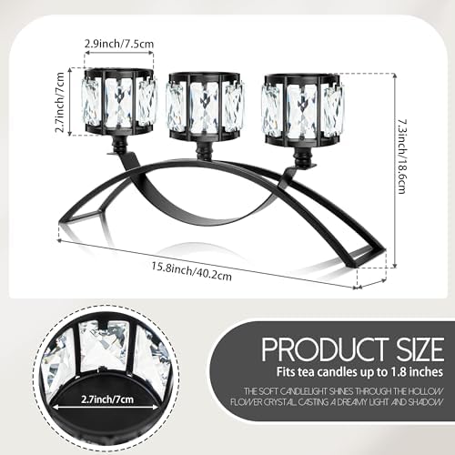 3 Arms Crystal Candle Holders, Arch Candlestick Table Candelabras Centerpieces for Wedding, Dinning Room, Cabinet Ornaments, Home Decoration， Gift (Black, 2 Pcs-3 Arm Arched) - Image 2