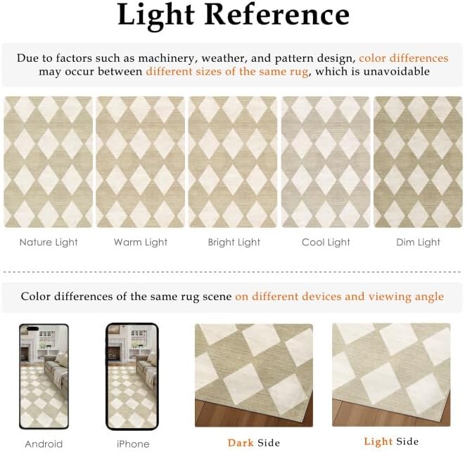 2x6 Washable Runner Rug Kitchen Beige Non Slip Checkered Carpet | Soft, Low Pile, Easy Clean, Diamond Pattern for Hallway, Entryway, Laundry Room, Bathroom, Modern Neutral Decor