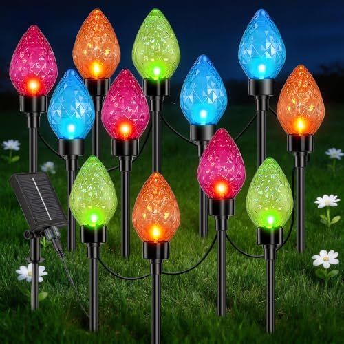 Solar Christmas Pathway Lights with 12 Multicolor Strawberry Shaped Bulbs by TANSOREN