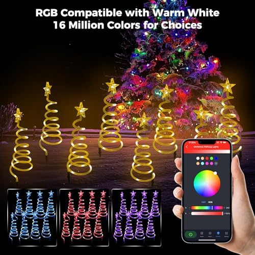 8 Pack Christmas Pathway Lights Outdoor, Spiral Christmas Tree Path Lights, Christmas Yard Decorations Outdoor, Spiral Lighted Christmas Tree for Yard-APP Control Music Schedule Waterproof 1.5FT*8 - Image 3