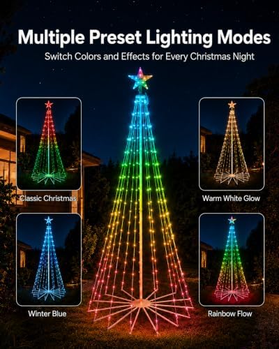 8FT Smart Outdoor Christmas Tree Lights, 340 LED RGB Light Show - Image 4