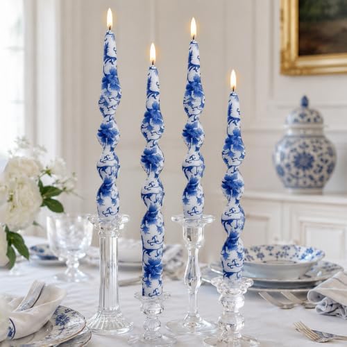 Blue & White Spiral Taper Candles 2 Pack,Chinoiserie Candle 10inch by Gedengni
