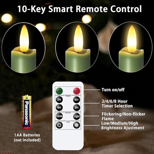 KSWING Upgraded Real Wax Short LED Flameless Green Taper Candles with Remote, 6 PCS Candlesticks Battery Operated - 6" Realistic Fake Candle Sticks for Home/Wedding/Fireplace Xmas Decor - Image 3