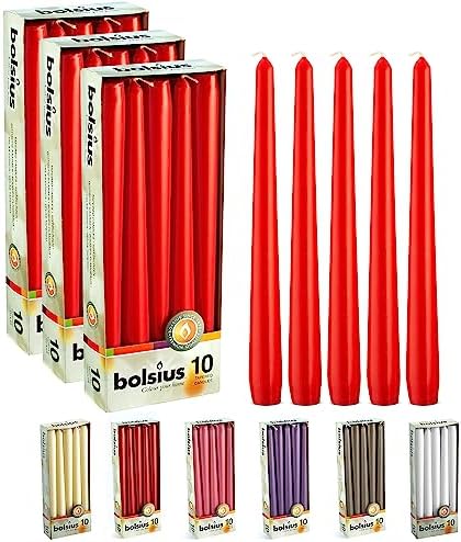 BOLSIUS 30 Count Unscented 10 Inch Red Household Taper Candles - 8 Hours Burn Time - Premium European Quality - Smokeless Dripless Taper Candlestick - Great for Special Occasion, Church, and Everyday by BOLSIUS