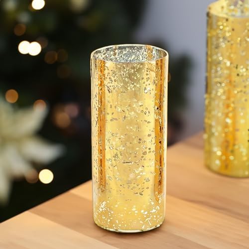 WGVI Hurricane Candle Holder Sleeve, W: 5", Ht: 10", Gold Speckled Glass Cylinder Open Both Ends, Chimney Tube Shade, 6 Piece - Image 4