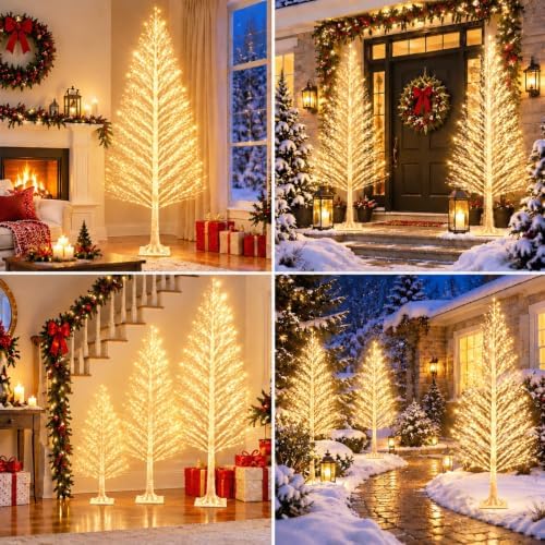 Rossesay 2 Pack 6ft-1100led Christmas Lighted Birch Tree Warm White Lights - Image 3