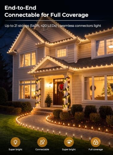 C9 LED Christmas Pathway Lights, 4 Sets Total 102.8 Ft Christmas Path Light with 80 Bulbs and Stakes, Connectable Waterproof String Lights for Walkway Driveway Lawn Outdoor Decorations, Warm White - Image 2