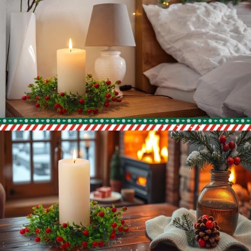 Daifunli 2 Pcs Christmas Candle Rings Boxwood Berry Candle Rings for Pillar 3.9 Inch Artificial Berry Tea Light Ring Farmhouse Wreath Candles Holder for Christmas Winter Rustic Table Centerpiece Decor - Image 6
