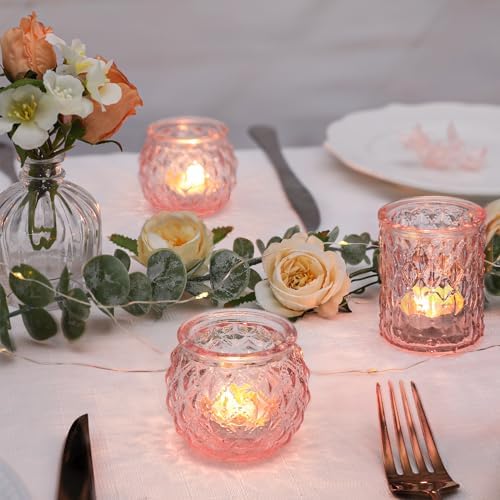 DARJEN Pink Votive Candle Holders Set of 24- Round Glass Candle Holders Bulk for Flameless LED Tea Waxes, Romantic Candle Holder for Wedding & Various Parties, Home Table Decor - Image 4