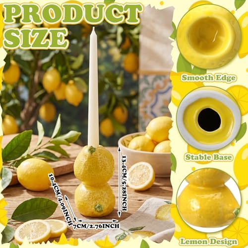 Set of 2 Lemon Taper Candle Holders Lemon Party Decorations Table Centerpiece Summer Citrus Candlestick Holders for Home Kitchen Dining Room Birthday Wedding Bridal Shower - Image 6