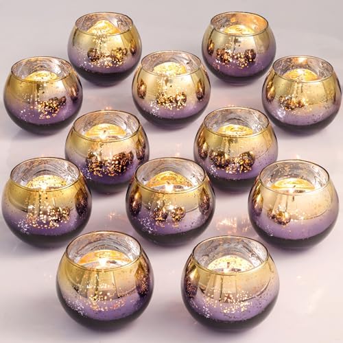 Volens Purple Votive Candle Holders Set of 12, Round Mercury Glass Votives by VolensLightUpYourLife