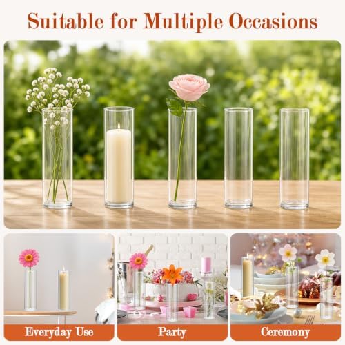 Tigvio 16 Pack Small 5.9" Tall x 1.8" Diameter Clear Glass Cylinder Vases - Image 6