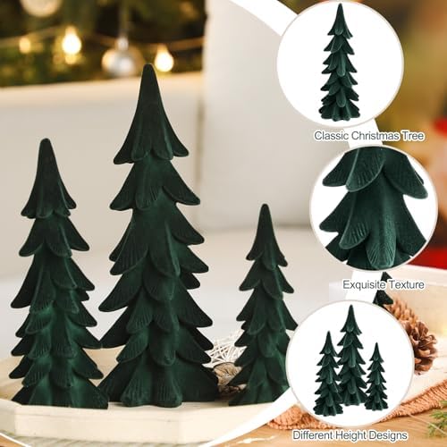 Cinnvoice 3 Set Velvet Christmas Tree Figurines, Green - Image 3