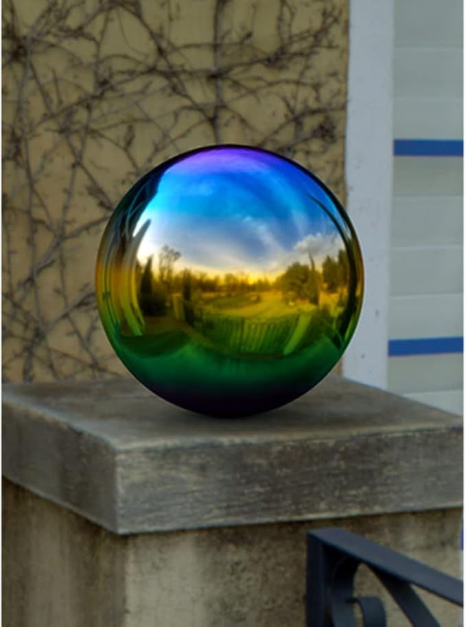15 inch Diameter Gazing Ball,Rainbow Stainless Steel Polished Reflective Smooth Garden Sphere Globe Mirror,Colorful and Shiny Addition to Any Garden or Home
