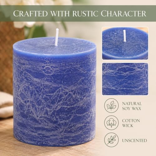 Rustic Soy Pillar Candles 2.8x3 Inch,6 Pack Blue Candle - Image 2