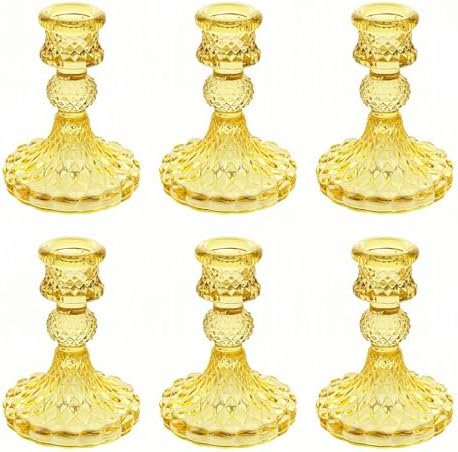 Clear Glass Candlestick Holders, Taper Candle Holders, Set of 6 by ECHFSM