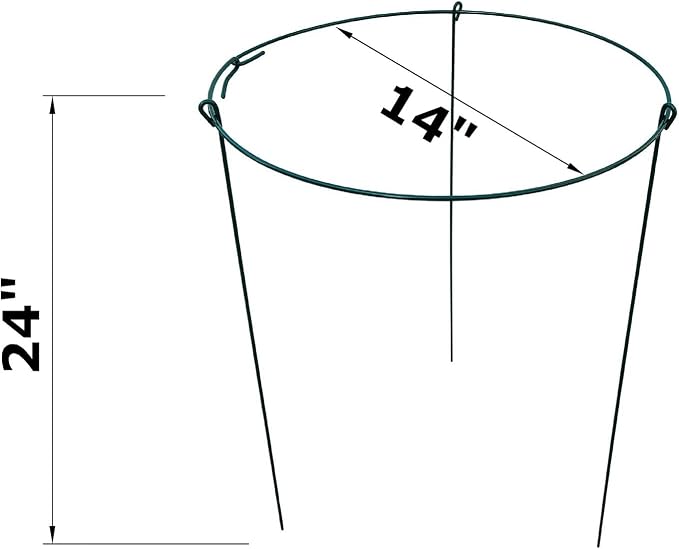 10 Pack 14" Wide x 24" High Peony Cage Rings Garden Plant Support Brace Round Metal Plant Stakes Rings, Strong Large Garden Supports for Flowers, Peonies, Rose, Lily