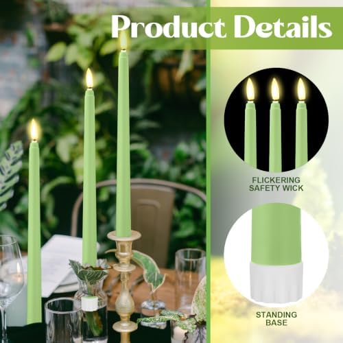 Macarrie 24 Packs Flameless Taper Candles Battery LED 11", Bright Green - Image 5