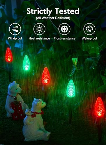 Brightown C9 Christmas Lights Outdoor, 25.7 Ft Strawberry C9 Pathway Lights with 20 LED Bulbs and Stakes, Christmas Decorations Outside Walkway Sidewalk Holiday, Red and Green - Image 3