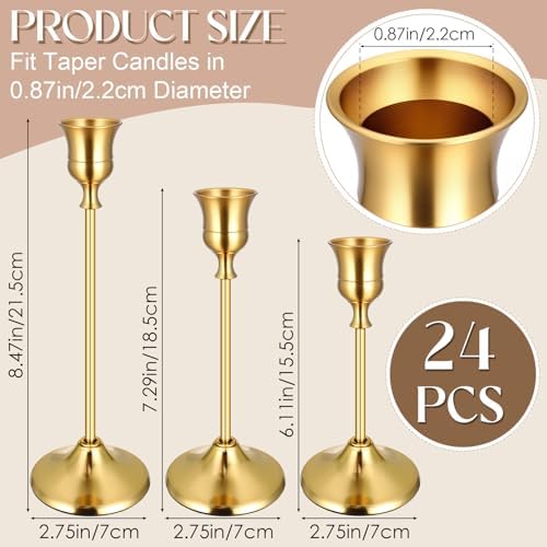 24PCS Brass Gold Taper Candle Holders Set, Vintage Metal Candlestick - Image 4