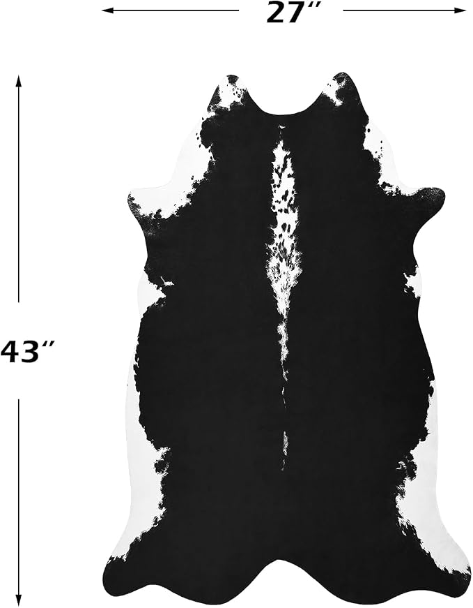 BENRON Small Faux Cowhide Rug, Cow Print Rug for Kitchen Hallyway 2.3x3.6ft | Western cow hide rug for Home Decor, Washable Rugs with Irregular Animal Skins and Hides, Non Slip, Black