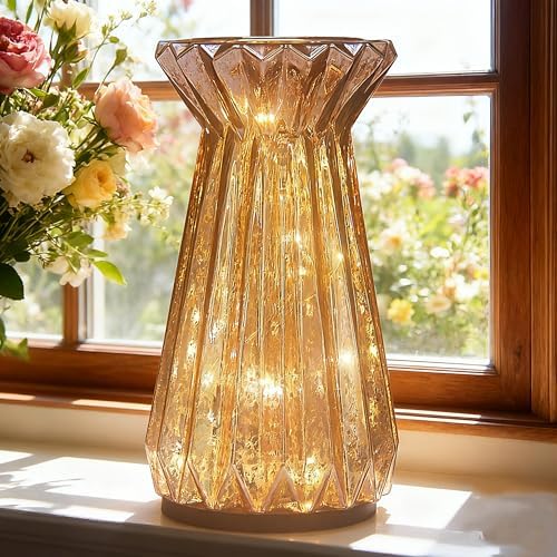 Home Decor, Mercury Glass Pillar Candle Pedestal Holders with led Lights, Lighted up Candle Holder for Pillar Candle, Glass Candlestick Holders with Timer for Wedding Dining Table Xmas (Rosegold) - Image 5