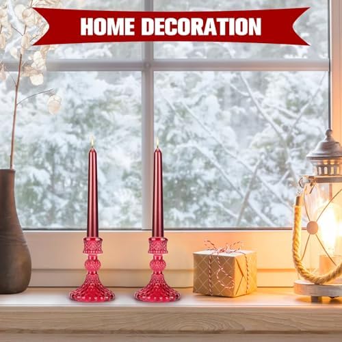 Glass Candle Holder, 2PCS Decorative Candle Sticks Pillar Candle Stand for Formal Events Wedding Party Table Centerpieces Home Decoration, Red - Image 4