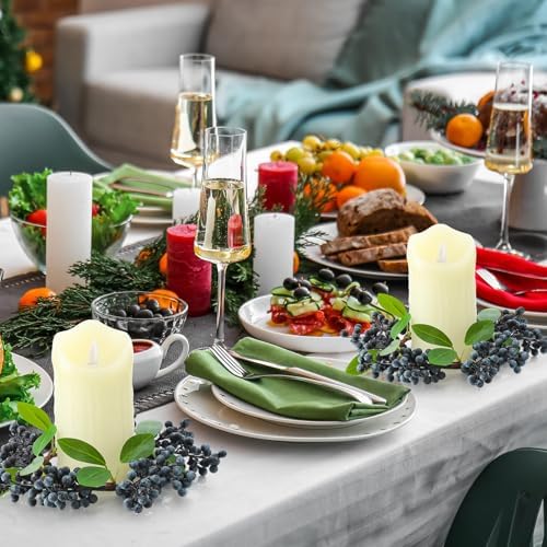 Daifunli 2 Pcs Christmas Candle Rings Blueberry Wreaths for Pillar 3.9 Inch Simulated Blueberries Candles Holder for Winter Christmas Xmas Wedding Home Rustic Table Centerpiece Decor - Image 4