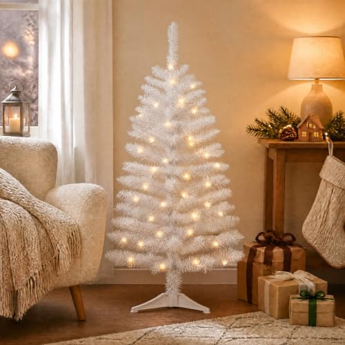 4ft Artificial White Christmas Tree with Lights - Image 6