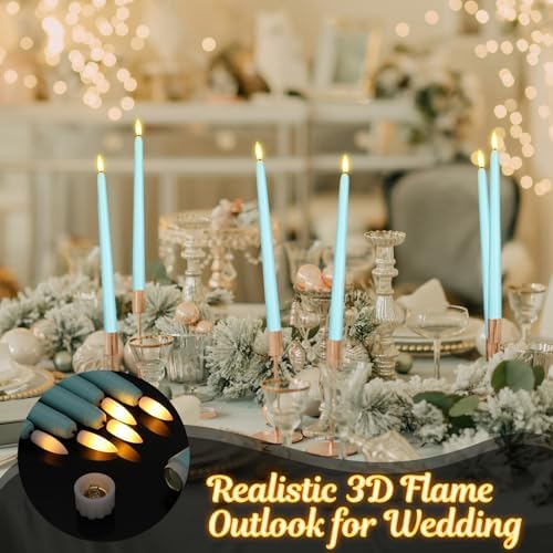 Macarrie 24 Packs Flameless Taper Candles Battery LED 11",Teal - Image 3