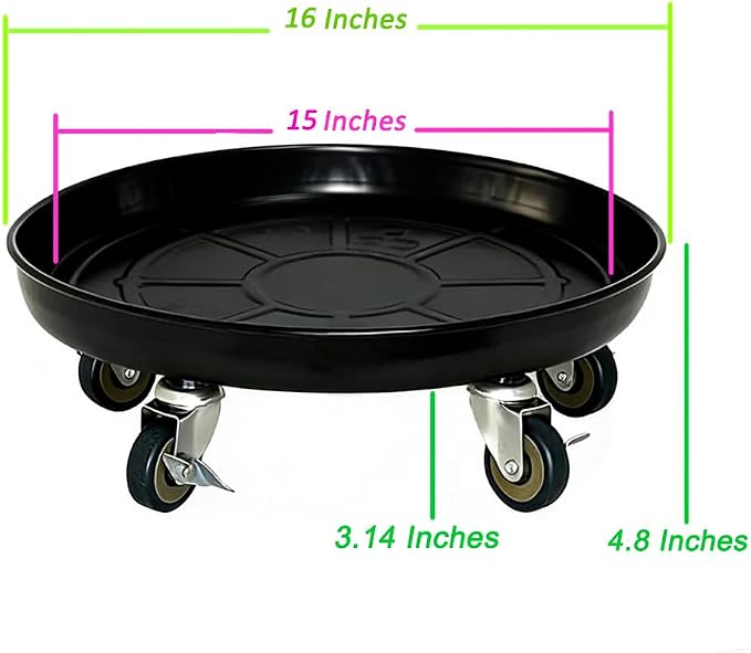 SIAMO 16" Heavy Duty Plant Caddy (430lbs Capacity)-Lockable Non-Scratch Swivel Casters Rolling Plant Stand Saucer for Large Ceramic Planters & Heavy Trees Indoor & Outdoor,2-Pack,Black