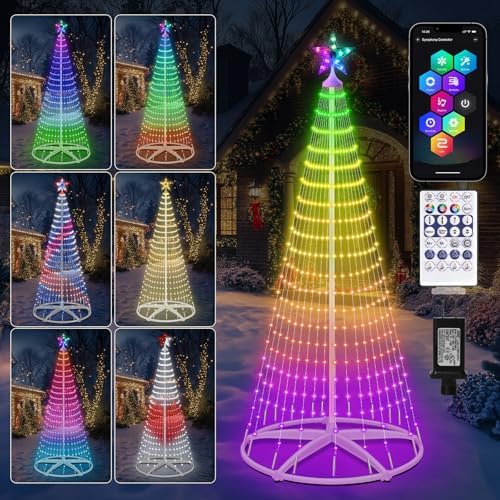 7.5FT Smart LED Christmas Cone Tree Lights, Lighted Outdoor Christmas Tree with Timer Remote & APP Control, DIY RGB Color Changing Light Show with Music Sync for Indoor Outside Xmas Decorations by JORETLE