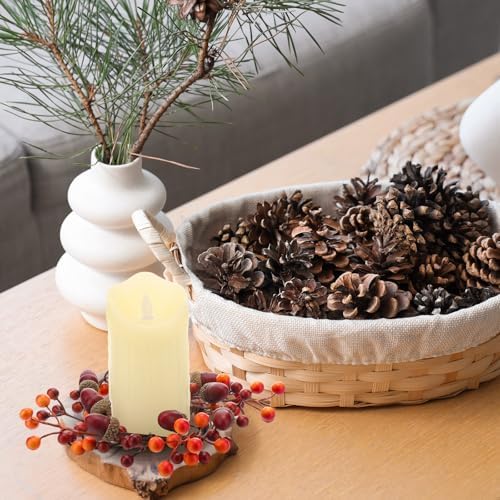 Daifunli 2 Pcs Fall Candle Rings Wreaths for Pillar 3.5 Inch Berry Acorn | Vintage Autumn Candles Holder, Artificial Table Centerpiece, Mini Fall Cabinet Wreath, for Thanksgiving Autumn Kitchen Decor - Image 5