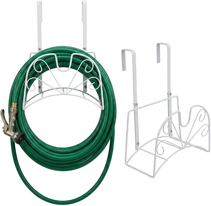 Garden Hose Holder, Metal Water Hoses Holder for Outside, Heavy Duty Detachable Garden Tube Storage Hanger Rack Holds 160 FT for Expandable & Flexible Hoses - Wall Mount or Hanger (Large White)