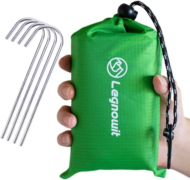 Outdoor Pocket Blanket, 55"x79" Waterproof Foldable Compact Small Picnic Blanket, Ultralight Tarp for Camping, Festival, Beach, Hiking, Backpacking, Travel, Stakes Included (Lime Green)