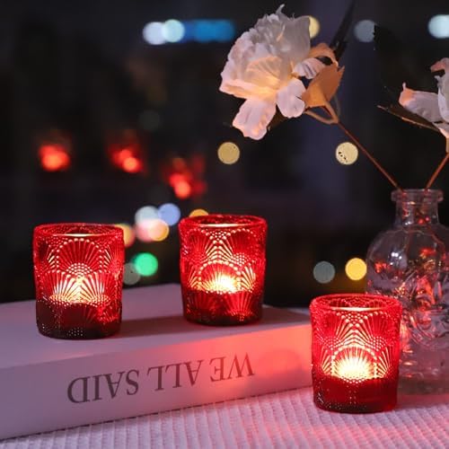 Woho Red Ginkgo Leaves Votive Candle Holders Set of 12 for Valentines Day - Image 3