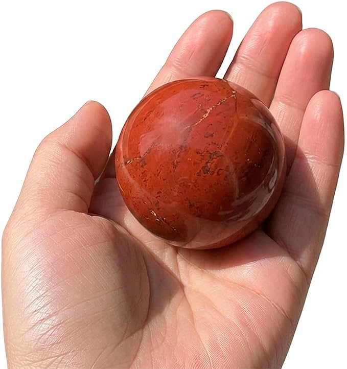 1.6-2 inch Red Jasper Crystal Ball with Stand Hand Polished Stone Sphere | Hand Polished Quartz Stone Sphere, Reiki Healing Mineral, Energy Balancing Degaussing, Home Office Desktop Ornament