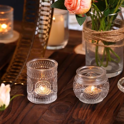 DARJEN 24Pcs Clear Votive Candle Holders - Glass Tea Light Candle Holder, Candle Holders Bulk, Embossed Candle Votives for Wedding Centerpiece & Home Decor - Image 5