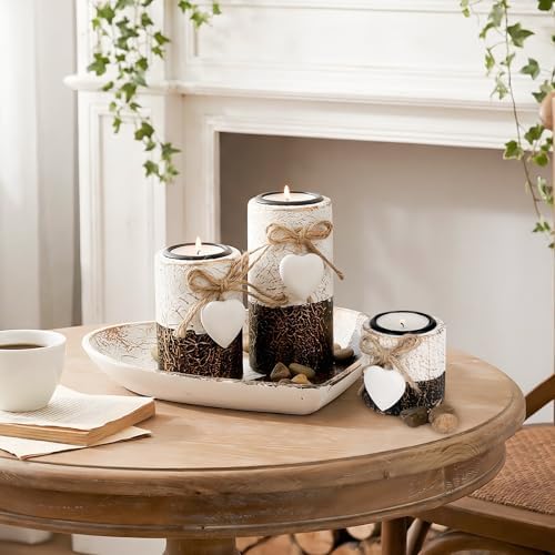 Farmhouse Candle Holders 3 Pack Rustic Wooden Pillar Candle Holder - Image 5