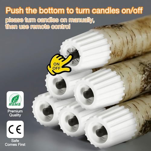 Eywamage Short Birch Bark Flameless Taper Candles with Remote Set of 6 - Image 4