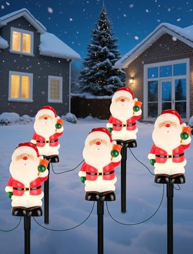 5-Pack Commercial-Grade Christmas Pathway Stakes - 15.98" Tall Santa Holding Bell Stake Lights with Heavy-Duty C7 LEDs, Waterproof for Pro-Level Yard Decor - Image 3
