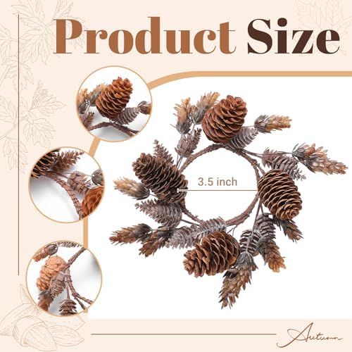 Daifunli 2 Pcs Christmas Fall Candle Rings Pine Cone Wreath Vintage Wreaths for Pillar 3.5 Inch Frosty Candles Holder for Winter Christmas Fall Home Rustic Table Centerpiece Decor - Image 2