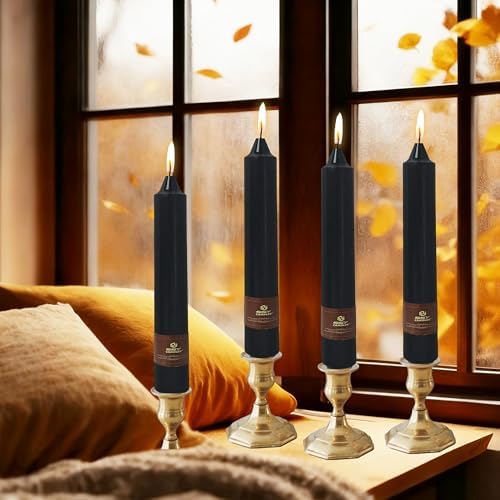 Black Halloween Taper Candles 4 Pack Hand-Poured 9 Inch Unscented Long Tapered Candles for Spooky Decor, Haunted Houses & Gothic Weddings - Clean Burning, Smokeless & Odorless - Image 2